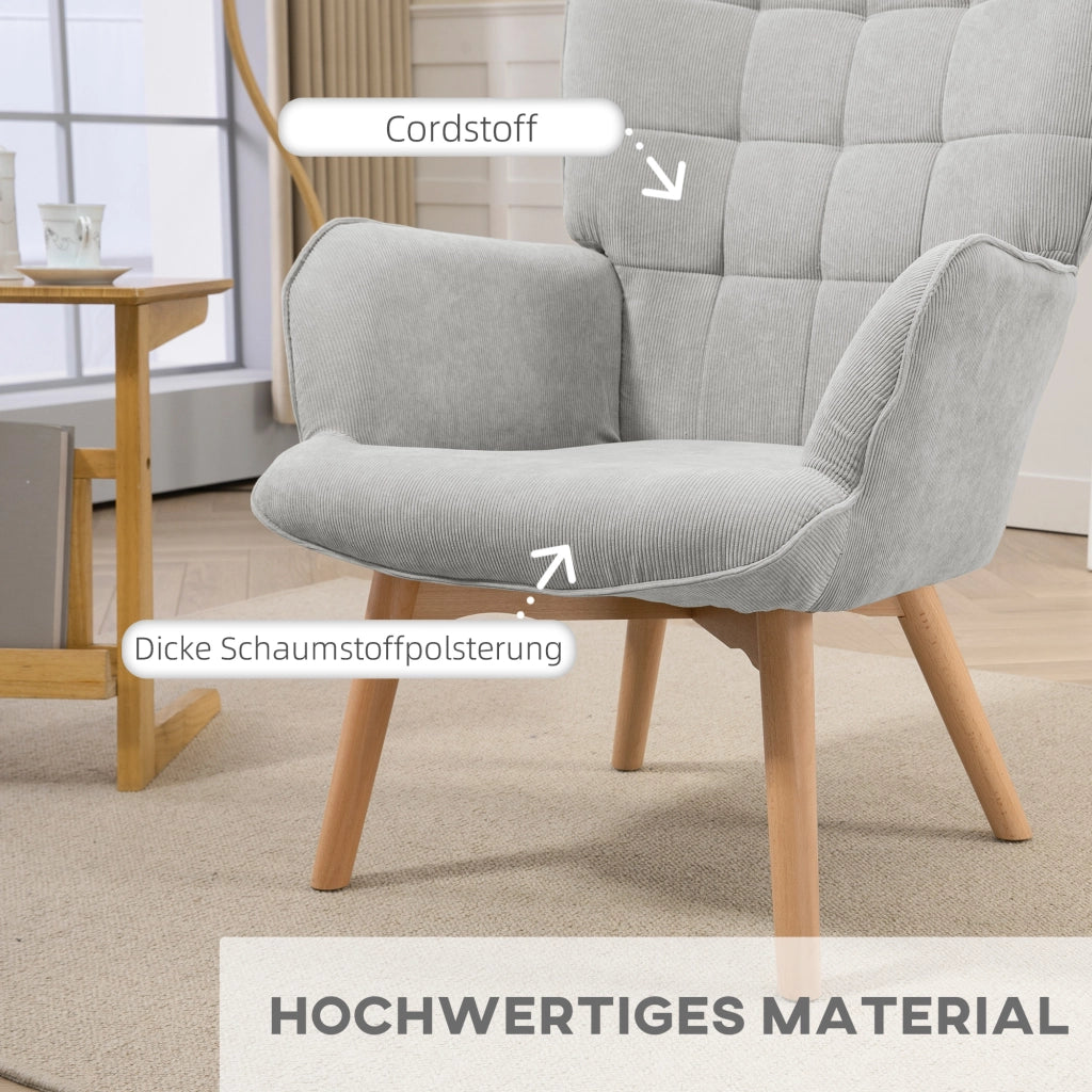 POLTRONA con pouf 72x80x101 cm grigio poliestere gambe in legno di faggio