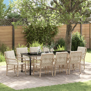 Set da Pranzo da Giardino 9 Pezzi con Cuscini Beige Rattan Polimerico