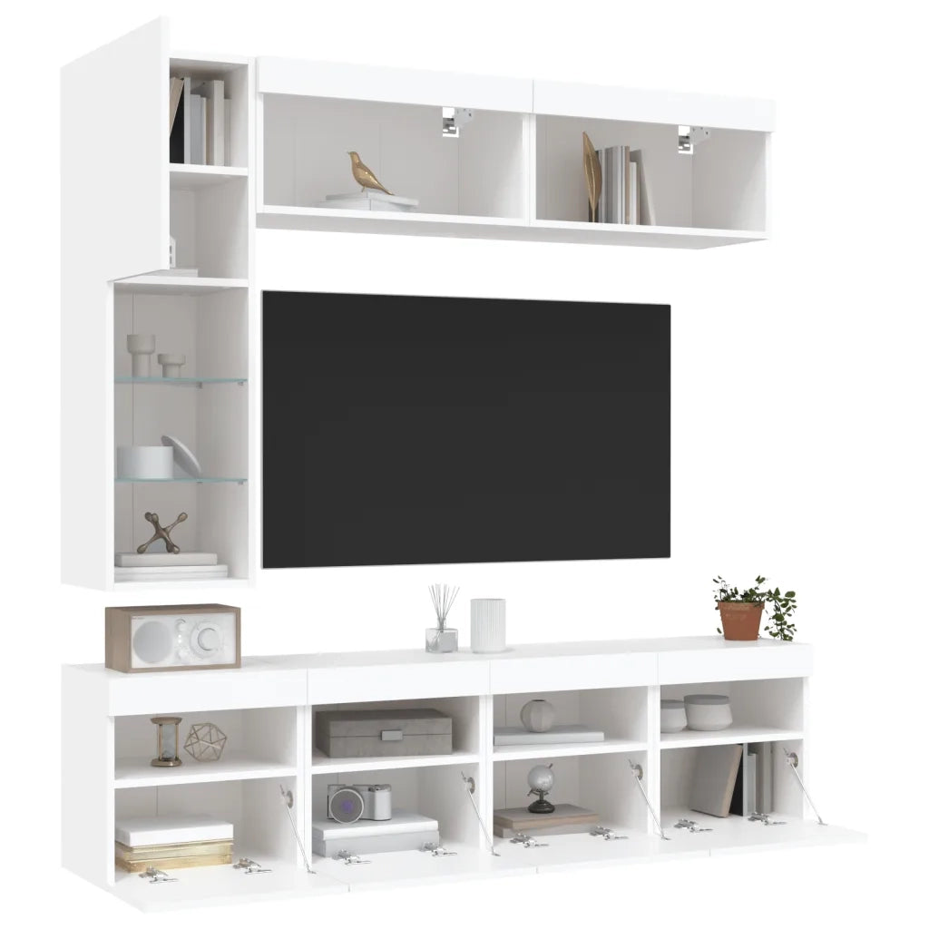Set Mobili TV a Muro 7 pz con Luci LED Bianco 3216757