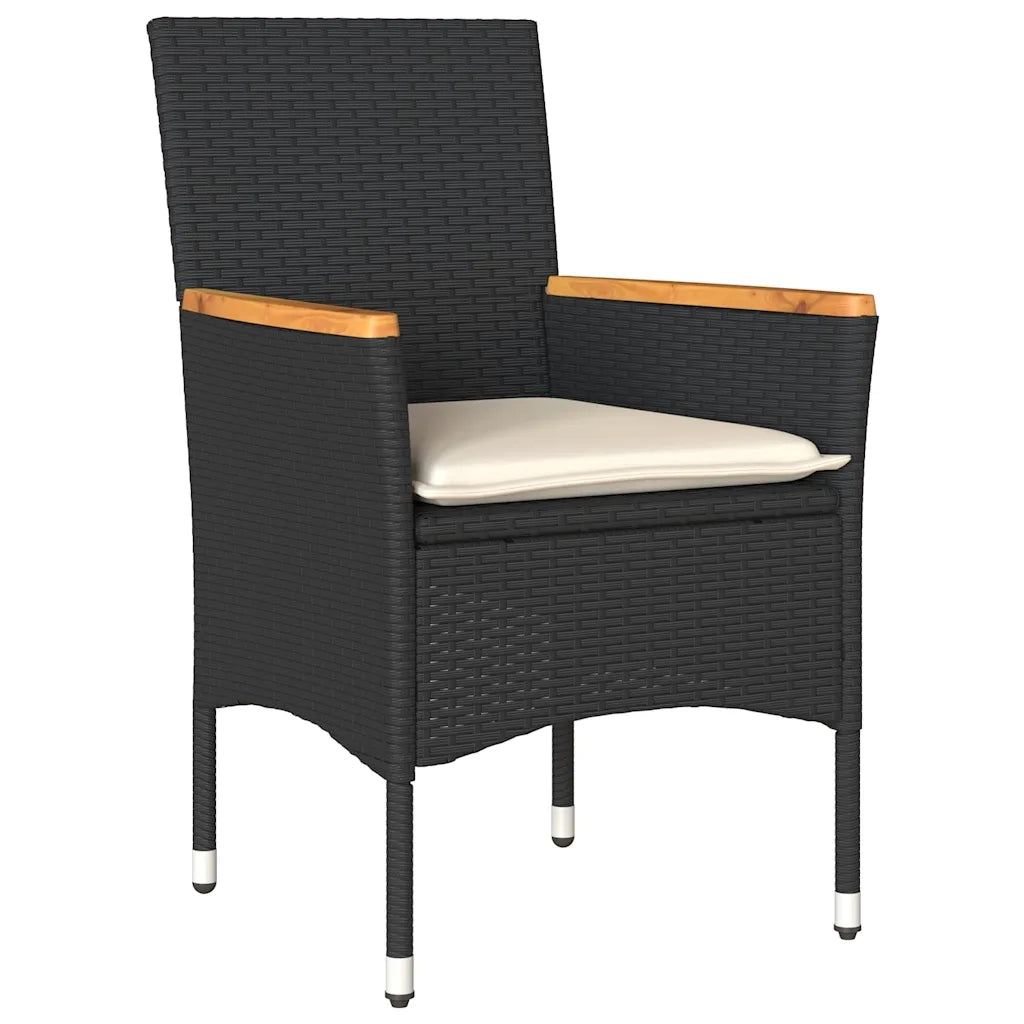 Set da Bistrò 3 pz con Cuscini Nero Polyrattan e Vetro 3278753