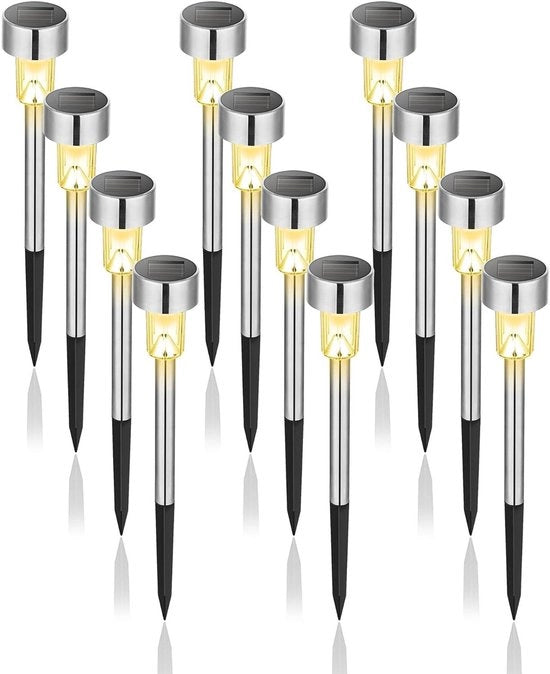 12 lampade LED solari acqua-resistenti bianche per esterno terrazza giardino cortile vialetti