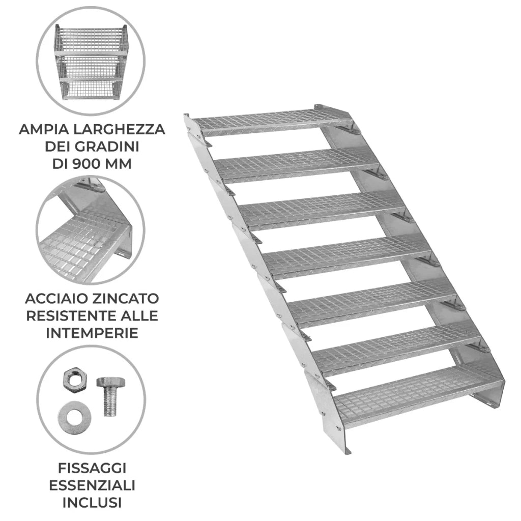 Scala metallica a 7 elementi ad altezza regolabile in acciaio zincato 90 cm / 900 mm