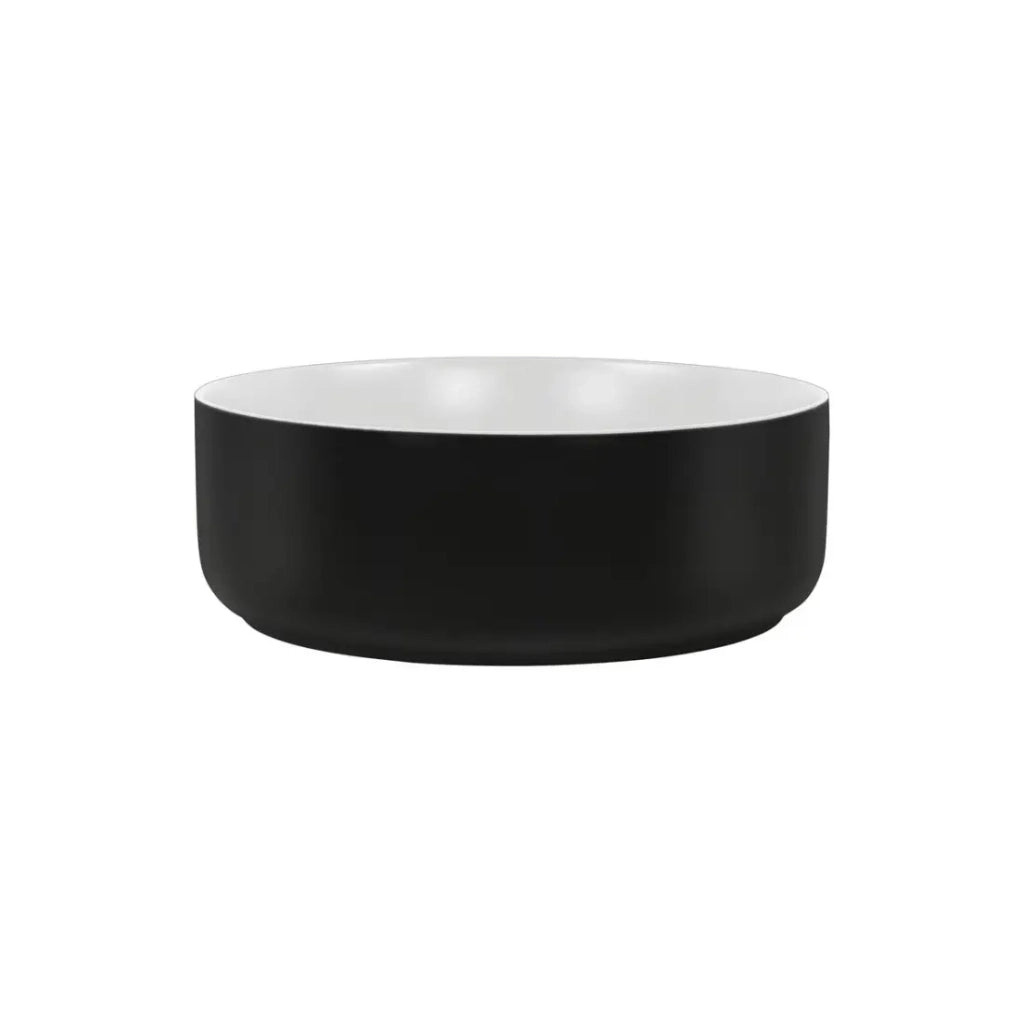 Lavabo da appoggio rotondo 36 cm bicolore nero opaco e bianco opaco in ceramica con piletta clic-clac