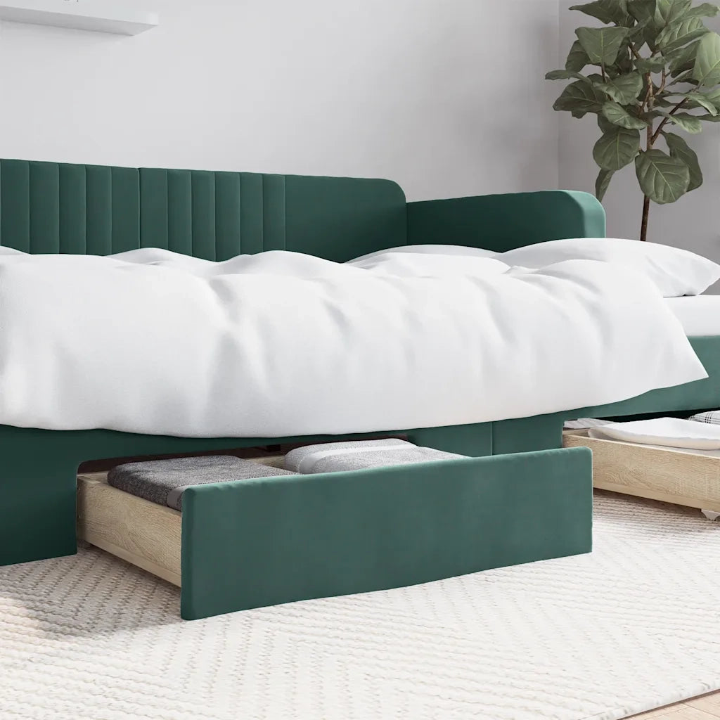 Cassetti da Letto 2 pz Verde Scuro Legno Multistrato e Velluto CFW5355132