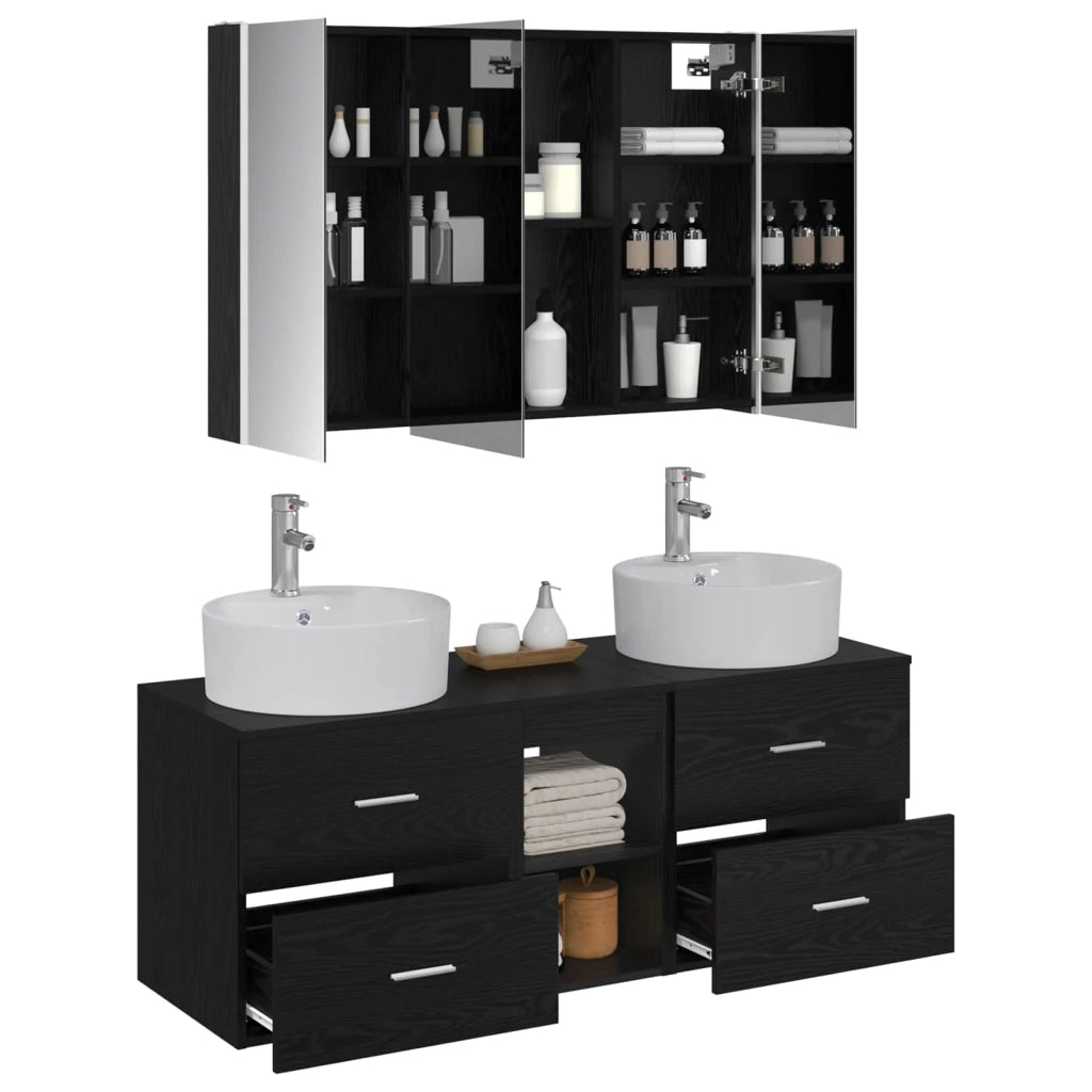 Set di mobili per il bagno 4 pcs Rovere Nero 3406904