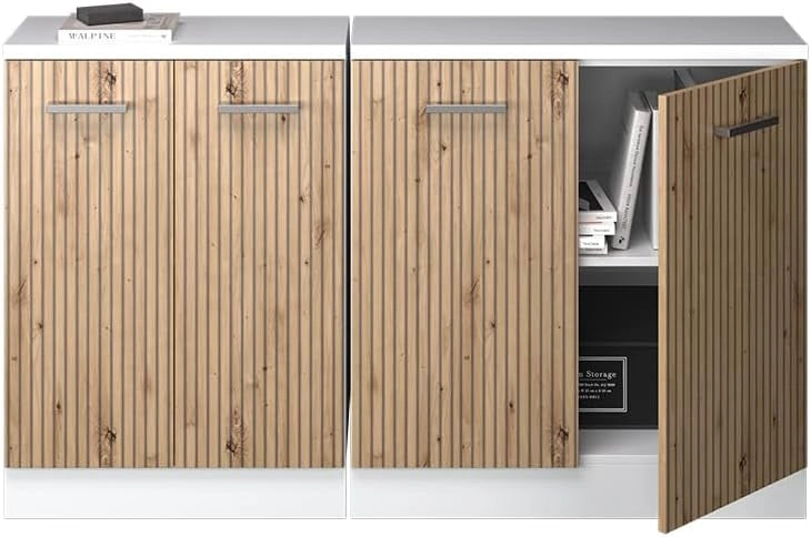 Set di mobili sottotetto Rion, Rovere artigianale, 140 cm Set di 2 carcasse armadio profondità 60 cm, adatto per il salvaspazio sotto tetti spioventi