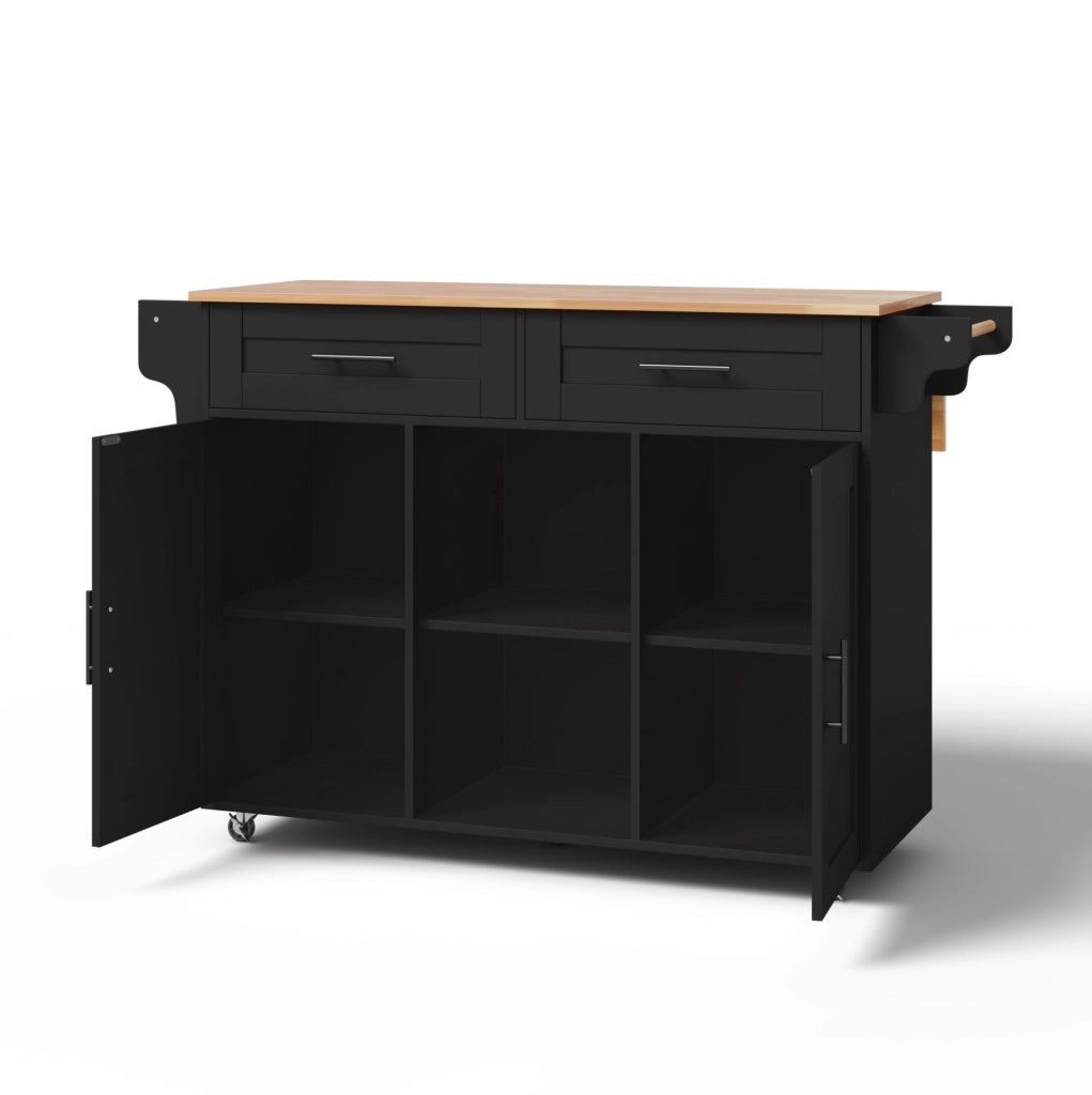 Isola da cucina mobile con piano pieghevole 145x70x94;5 cm in MDF nero con 5 ruote