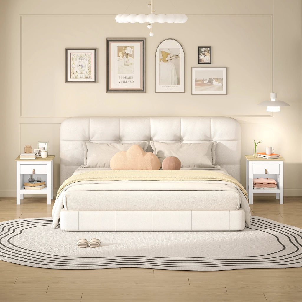 Comodino con Cassetto e Ripiano Aperto in Legno ¨C zephmum ¨C Bianco e Rovere 45x40x55