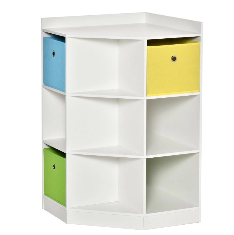 Scaffale angolare per bambini bianco 57,4 x 57,4 x 94 cm – 3 contenitori, MDF