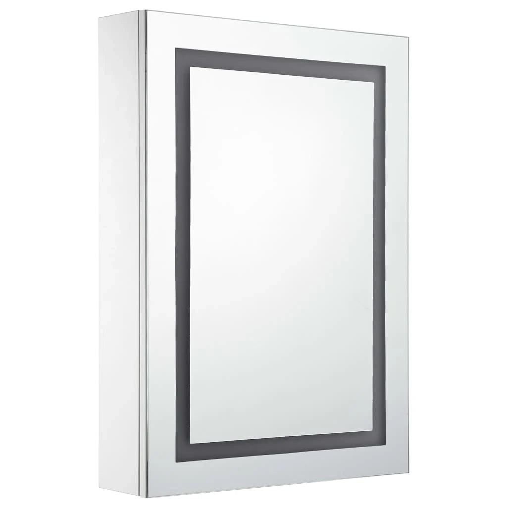 Mobiletto da bagno con specchio LED 50 x 13 x 70 cm bianco e argento 02_0006562