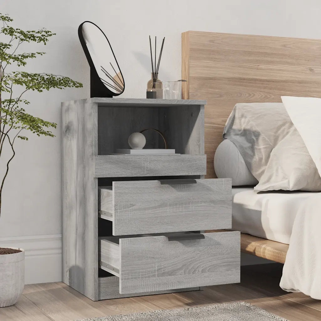 Set di 2 Comodini | Armadio da Notte | Mobiletto da notte Grigio Sonoma in Legno Multistrato