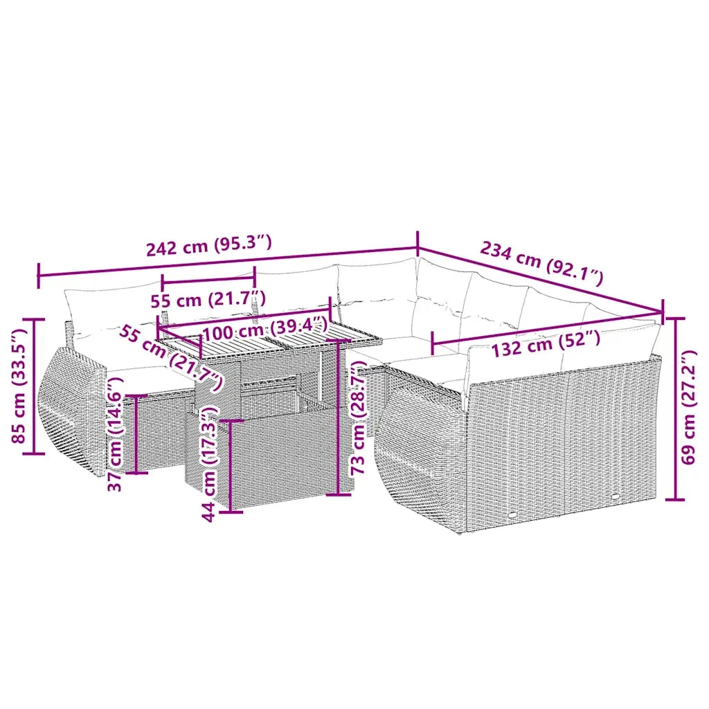 Set Divano da Giardino 9 pz con Cuscini Beige in Polyrattan 3272122