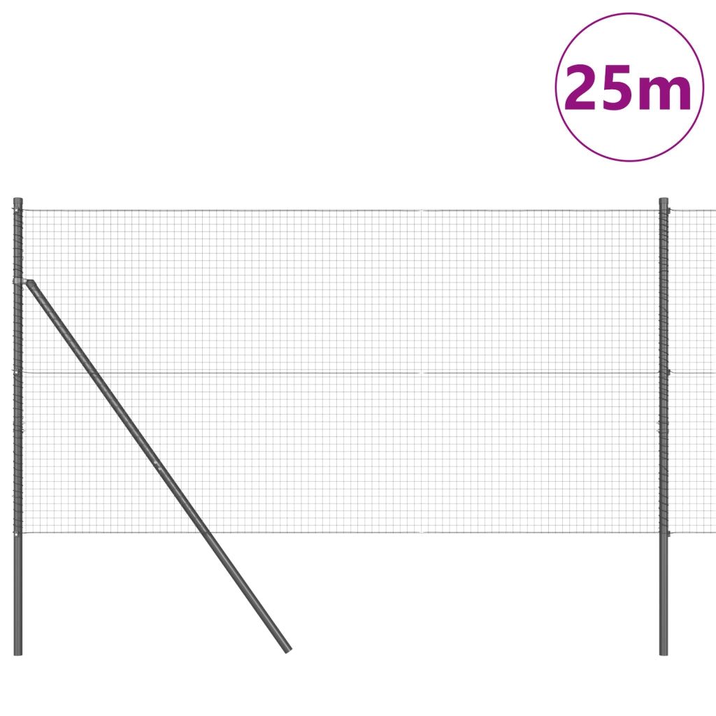 Recinzione in rete saldata con 13 Pali Grigio 1x25 m in Acciaio