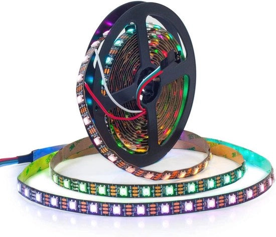 Striscia LED WS2812E Eco RGB in Alluminio 5050SMD - 5 m, 60 Pixel Per Metro, 300 Pixel Totali, PCB Flessibile Nero, Tutti i Colori Striscia Pixel Dreamy