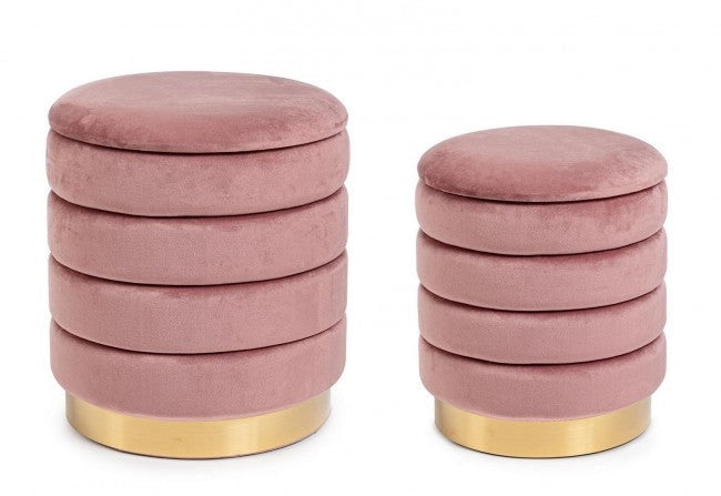 Set 2 Pouf Contenitore Darina Rosa Antico in Legno