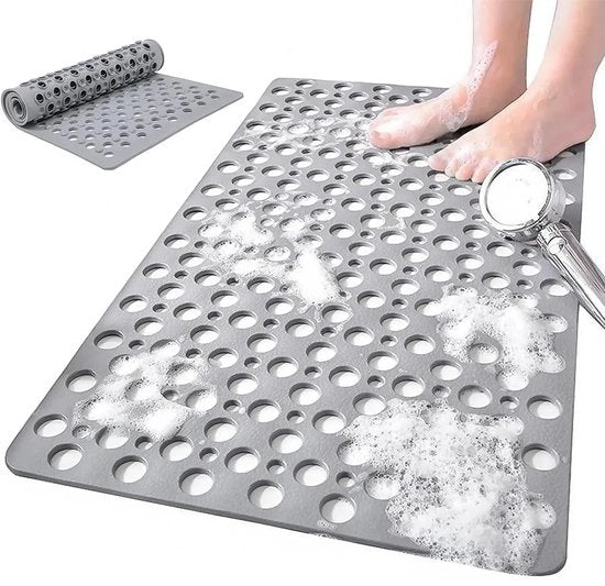 Mat di doccia antiscivolo 75×43 cm, con morsetto di fissaggio, asciuga rapidamente, lavabile in lavatrice, confortevole e igienico, grigio.