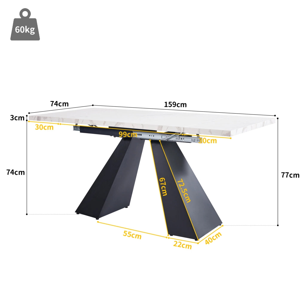 Tavolo da pranzo allungabile 99-159x74 cm bianco e nero