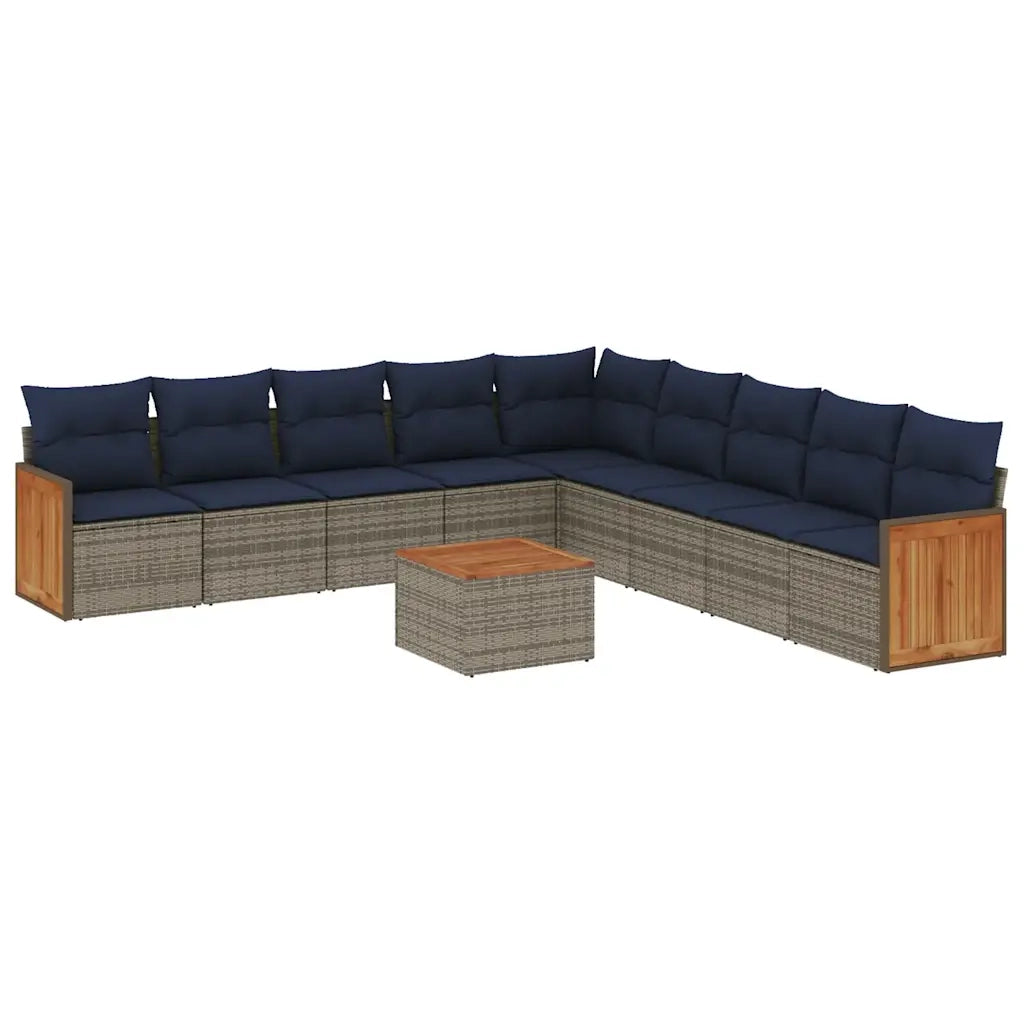 Set Divani da Giardino 10 pz con Cuscini Grigio in Polyrattan 3227748