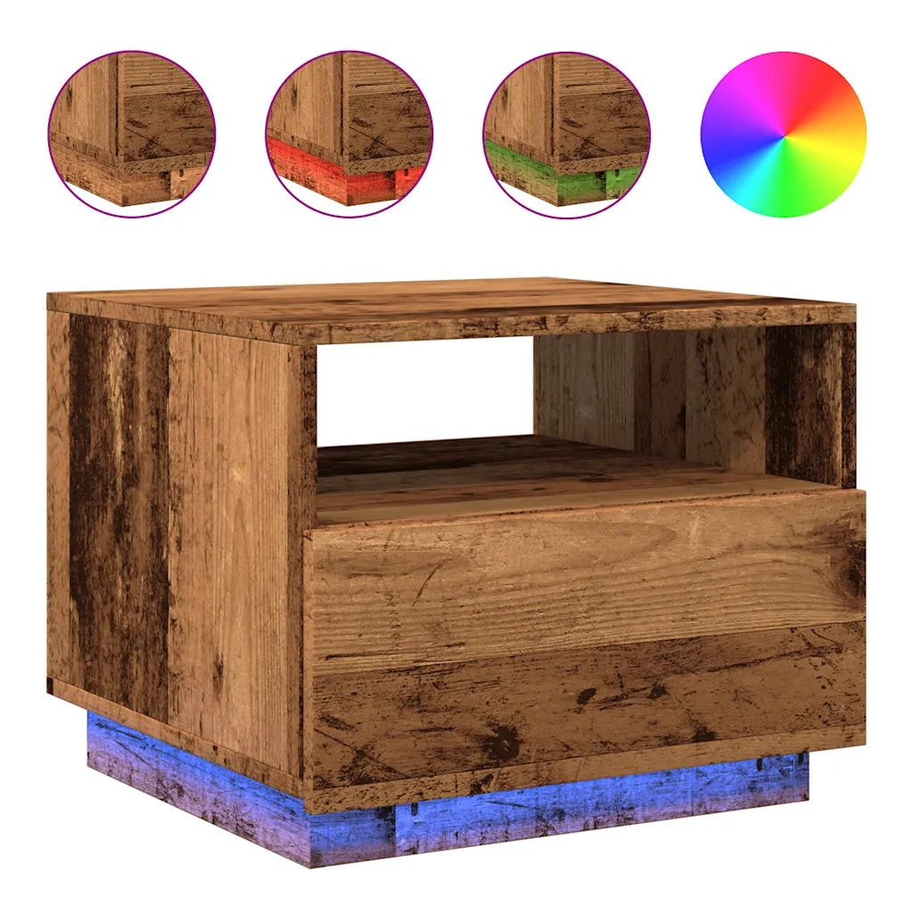 Tavolino da Salotto con Luci LED Legno Antico 50x49x40 cm 857708