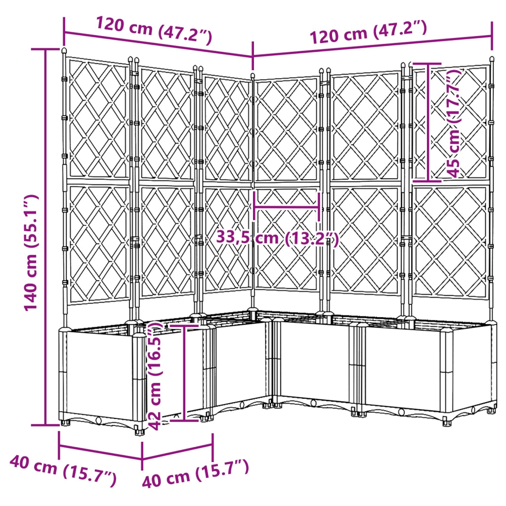 Piantana da giardino con trellis 5 pcs Bianca 120x120x143 cm
