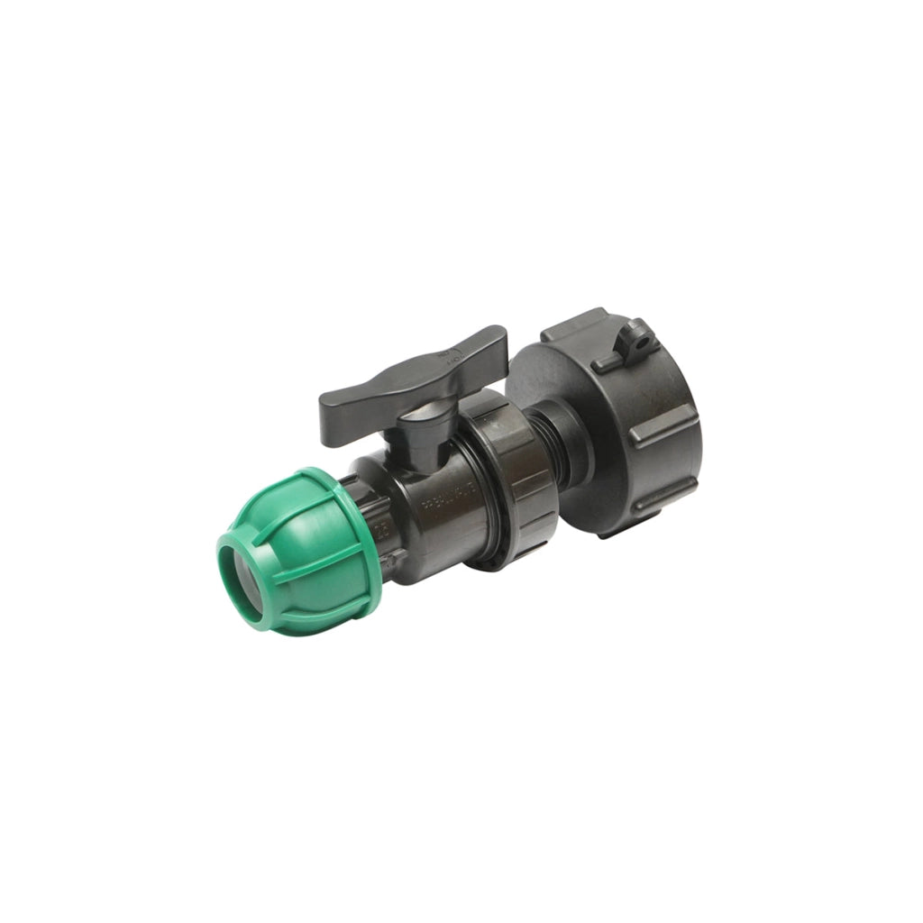 Rubinetto, connettore per serbatoio IBC con filettatura interna da 60 mm.