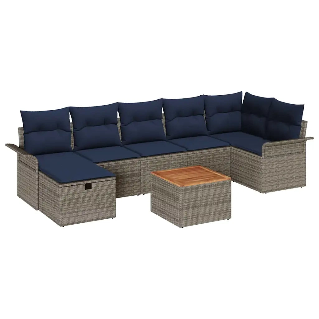 Set Divano da Giardino con cuscino 8 pcs Grigio Poly Rattan