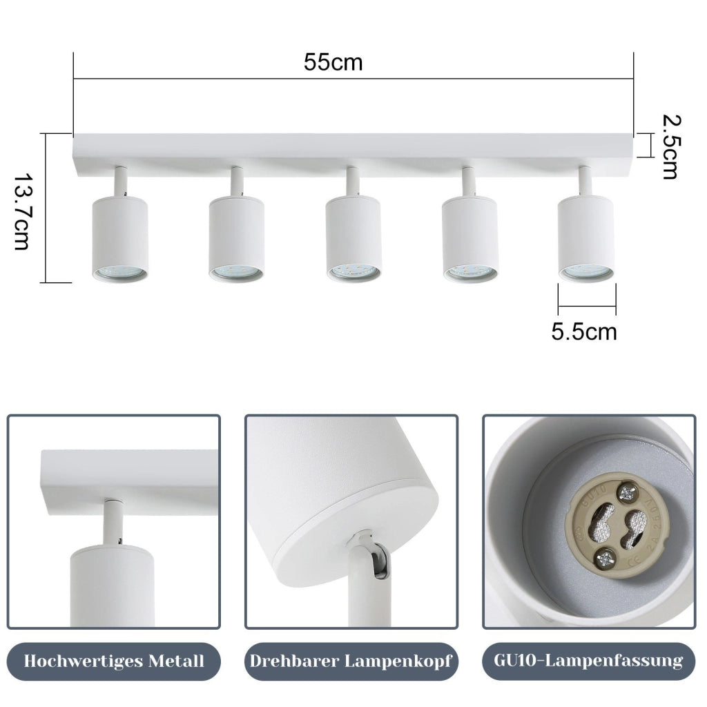 ZMH Faretto da soffitto LED bianchi 5 punti luce GU10 orientabili 330° industriale moderno per salotto senza lampadine