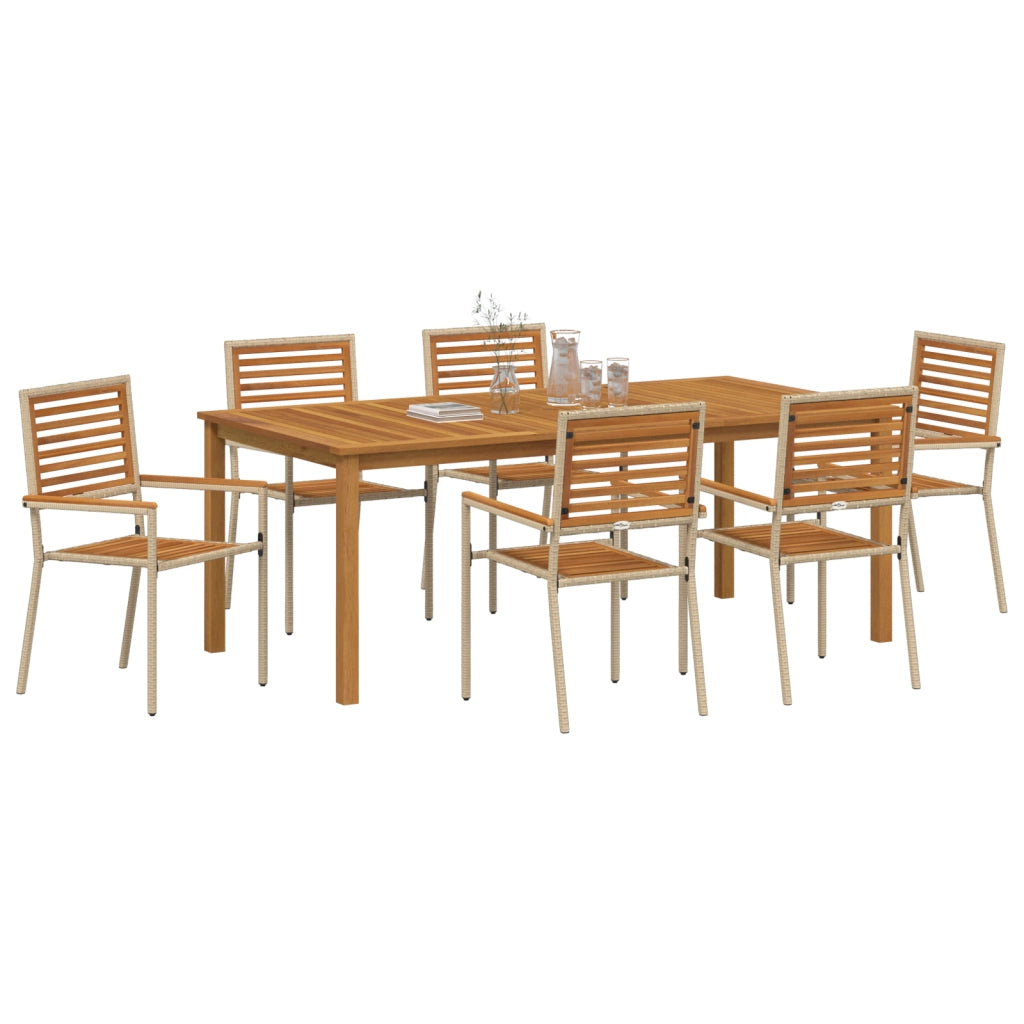 Set da Pranzo Giardino  7 Pezzi Beige Polyrattan Acacia
