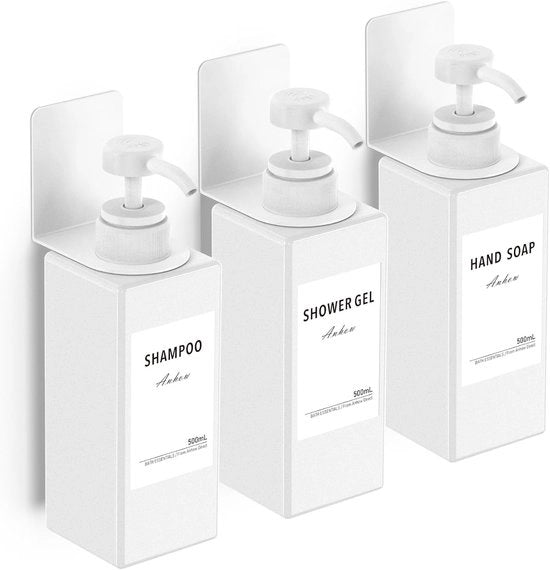Set di 3 Dispensatori di Sapone a Parete - Cucina e Bagno - 3 pezzi - Bianco