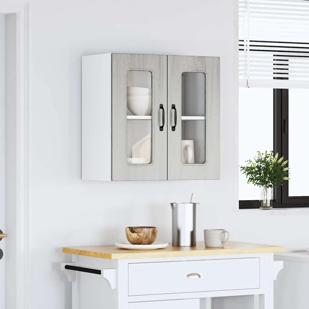 Pensile da Cucina con Porta in Vetro Kalmar Grigio Sonoma