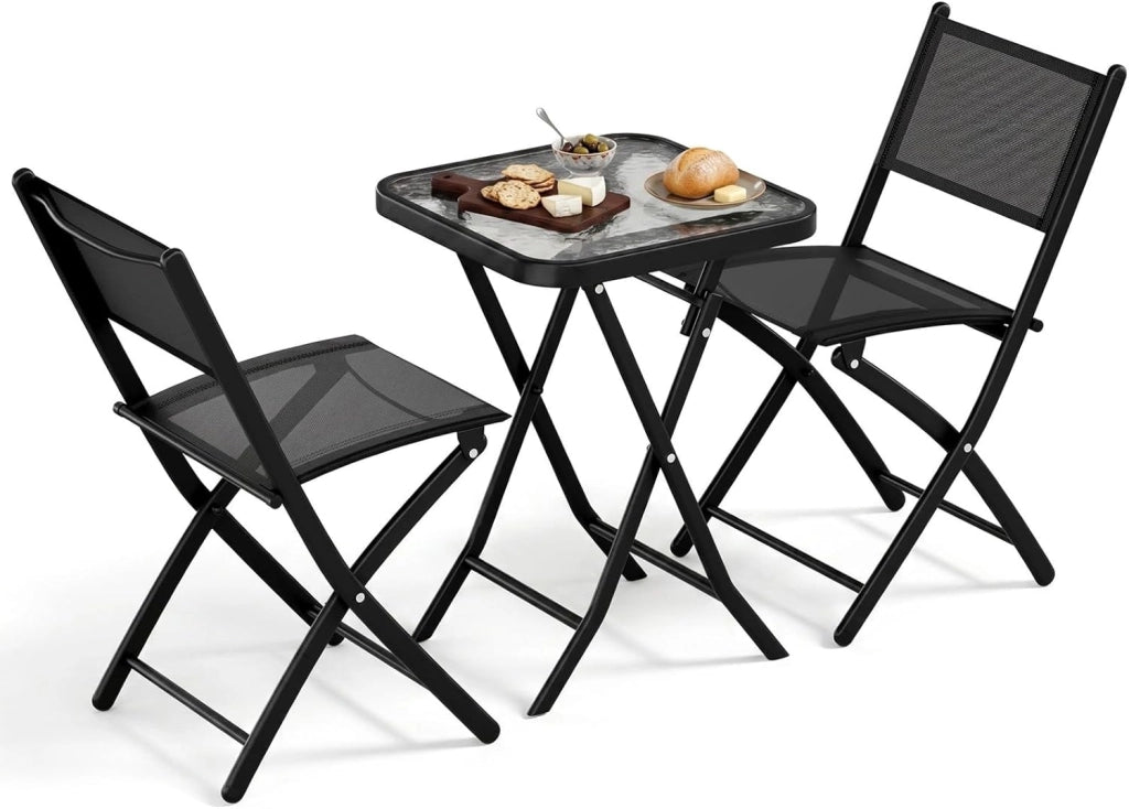 Set da Bistrot 3 Pezzi, Set Mobili Pieghevoli Include 1 Tavolo e 2 Sedie, Resistente alle Intemperie e Traspirante, per Piccoli Balconi e Giardini, Grigio