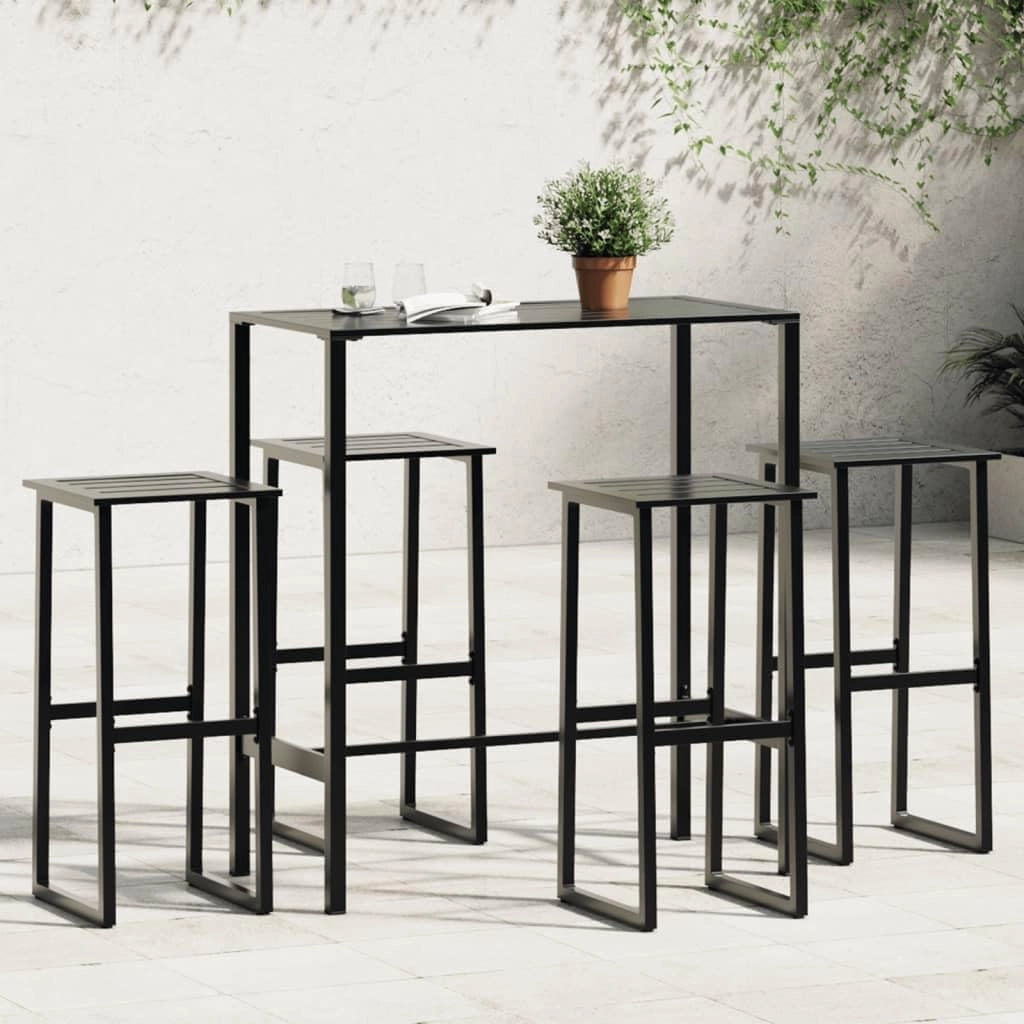Set Tavolo Alto e Sgabelli da Giardino 5 Pezzi Acciaio Nero, Set Giardino, Set Terrazza, Mobili Giardino Esterno - 3283751