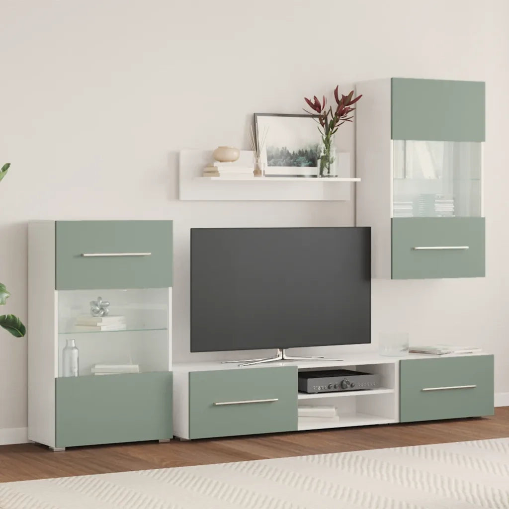 Mobile TV 5 pz con Illuminazione a LED Verde Oliva Truciolato 3324232