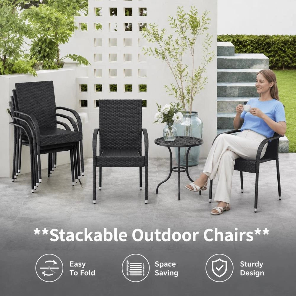 Stackable Garden Chairs, 6 Pieces, Poly Rattan, Black