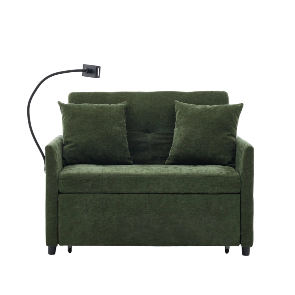 Divano letto multifunzione in tessuto verde con porta USB e supporto per tablet per soggiorno 109 × 72 × 83,5 cm