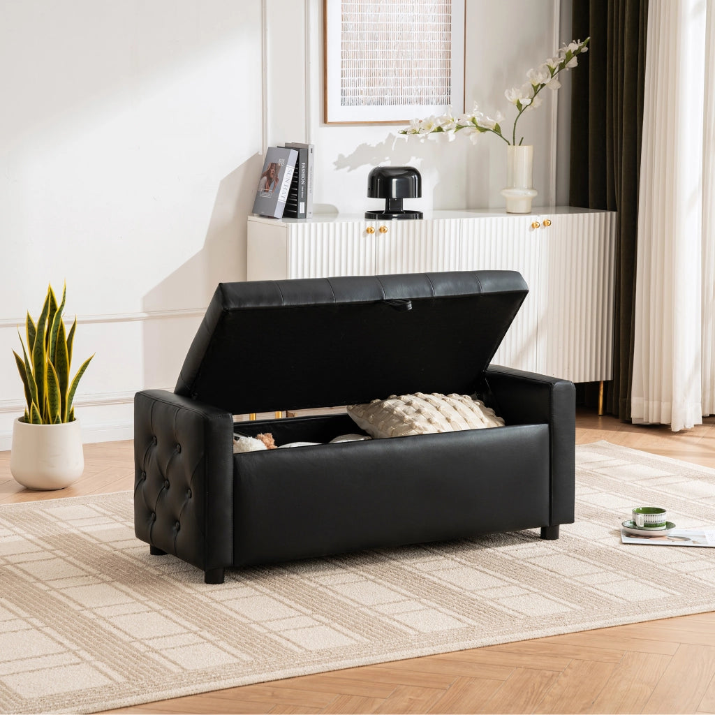 OTTOMANA Contenitore imbottita 122x45x47 cm Nero in PU