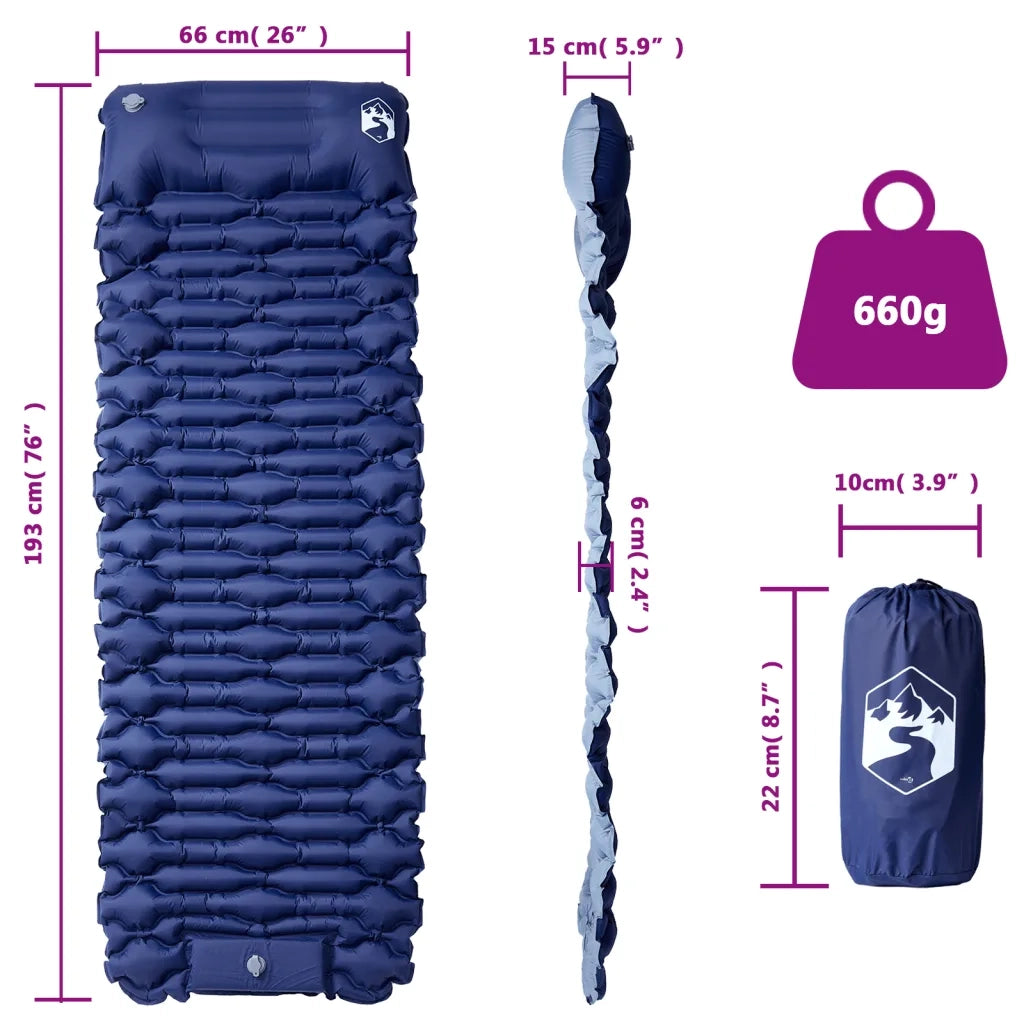 Materasso Campeggio Autogonfiabile Cuscini 1 Persona Blu Marino CFW7486002