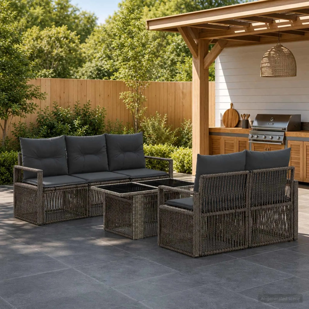 Set Divano da Giardino 6 pz Grigio e Grigio Scuro polyrattan 3437051