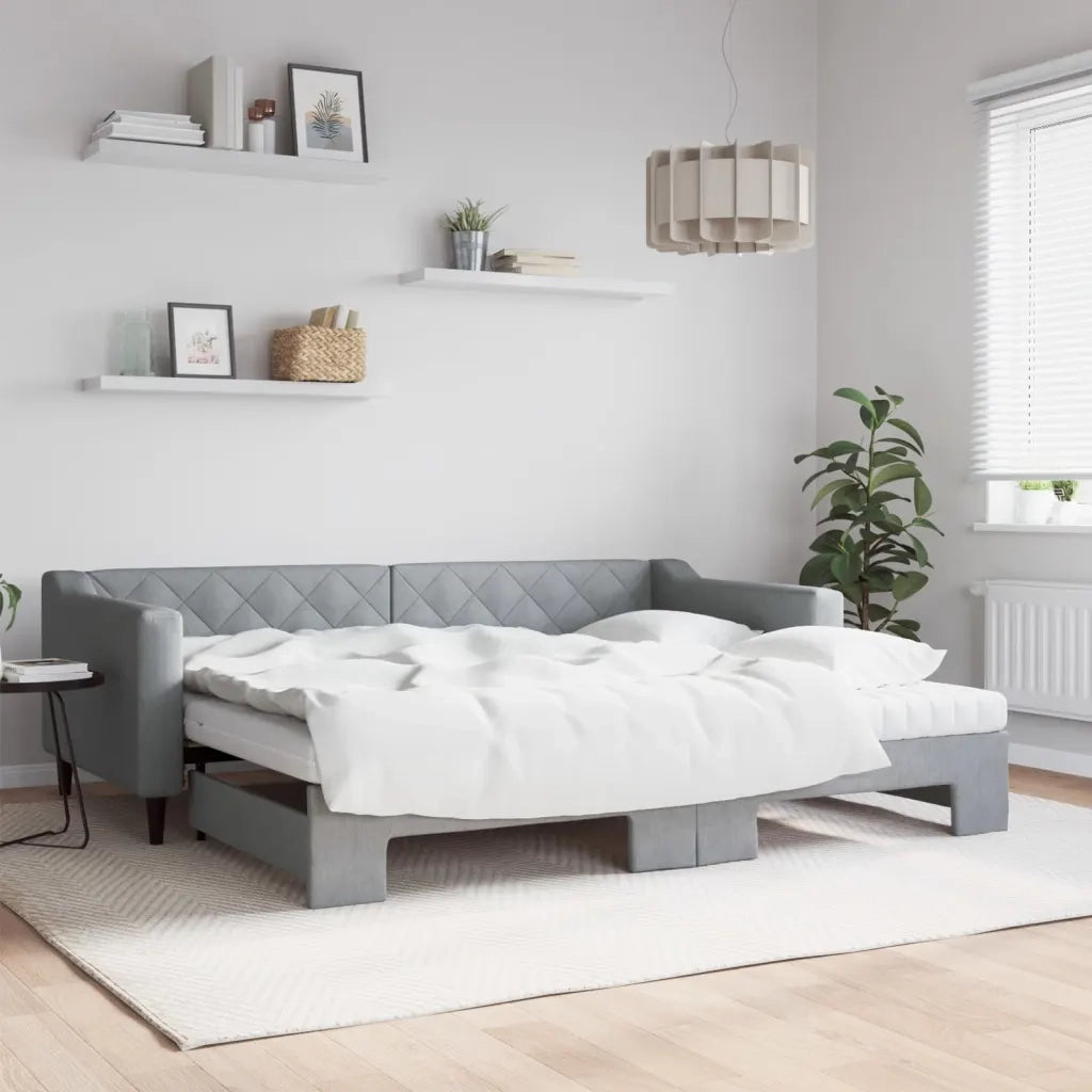 Divano Letto Estraibile Materassi Grigio Chiaro 90x200 Tessuto 3197444