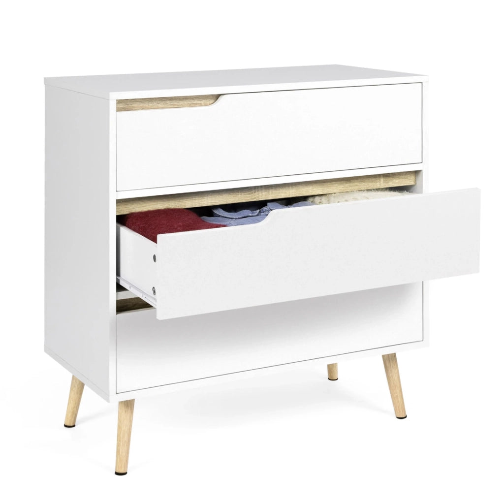 IDMarket - Cassettiera scandinavo a 3 cassetti legno e bianco HELSINKI