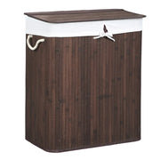 Cesto portabiancheria con coperchio cesto portabiancheria in bambù 2 scomparti per la raccolta differenziata sacco rimovibile manici in cotone capacità 100 litri per lavanderia camera da letto marrone 12_0003033