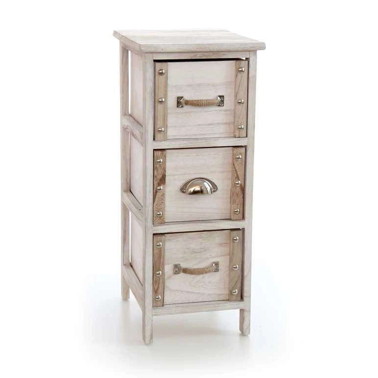 CASSETTIERA IN LEGNO DECORATA CON 3 CASSETTI NATURALE CHIARO 26 X 32 X 62 CM