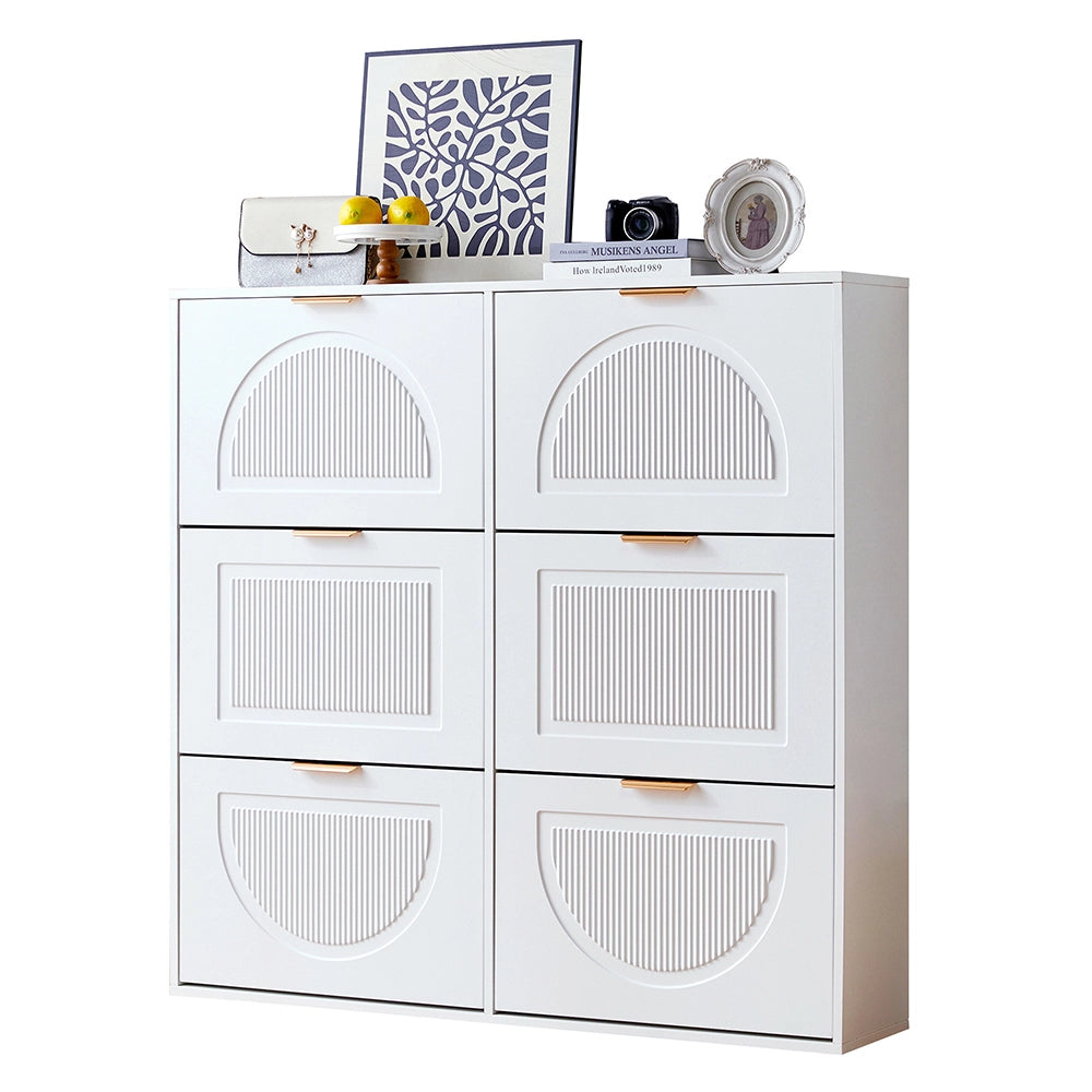 Scarpiere moderna 6 scomparti - Xylo - L118xH115xP25 cm - Bianco - Apertura a ribalta per ingresso/corridoio