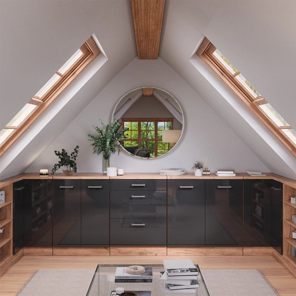 Mobile per mansarda Rion Antracite lucido/Rovere dorato 80 x 83.8 cm senza inclinazione con 2 ante Vicco