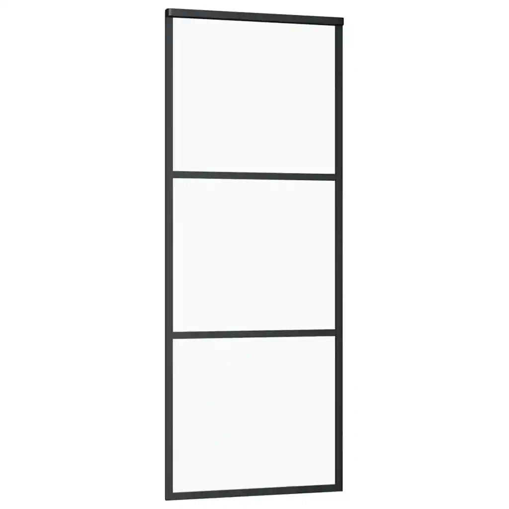 Porta Scorrevole a 3 pannelli in Vetro ESG e Alluminio 76x205 cm Nera 151008