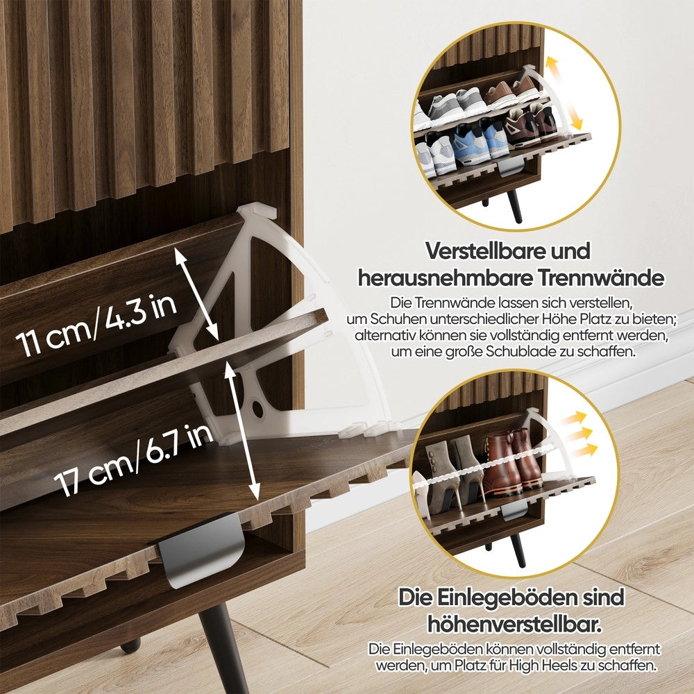Scarpiera in Legno di Noce ¨C MINIMAL ¨C 60 cm, 2 Ante Ribaltabili, Design Moderno per Ingresso