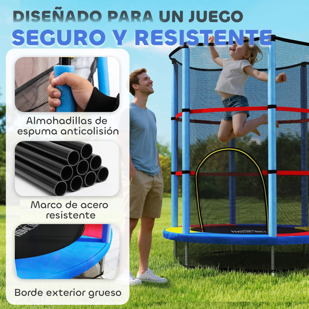 Trampolino Elastico per Bambini con Rete di Sicurezza ¨C Zephmum ¨C ?140x190 cm Multicolore