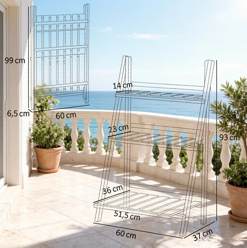 Scaffale pieghevole per piante 60x37x93 cm in legno marrone， stile scala