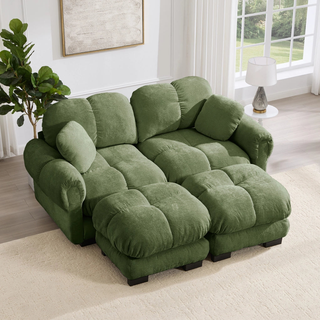 Divano modulare 2 posti 190x149x90 cm in ciniglia con cuscino mobile; verde