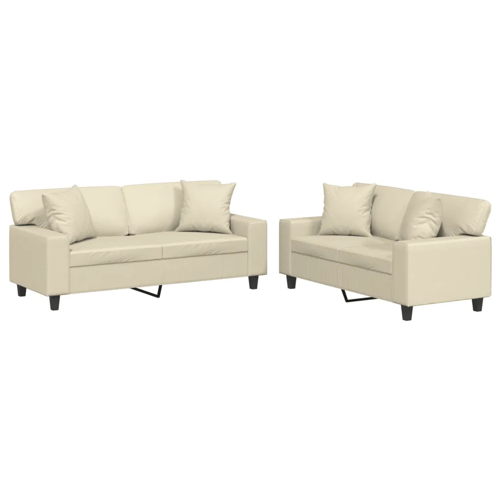 Set di Divani 2 pz con Cuscini Crema in Similpelle